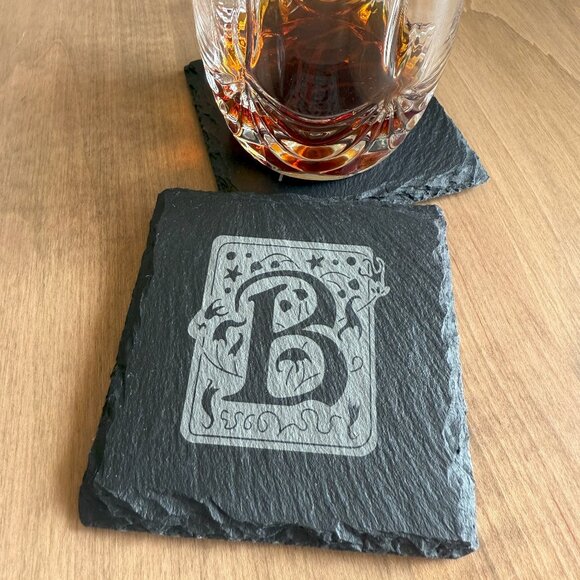 NEW - Monogrammed Slate Coasters (Set of 4) - Custom Personalization - Picture 5 of 7